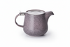 Two ceramic teapots, one purple and one blue, on a white background