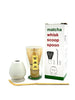 Matcha whisk, scoop, spoon set with packaging on a white background